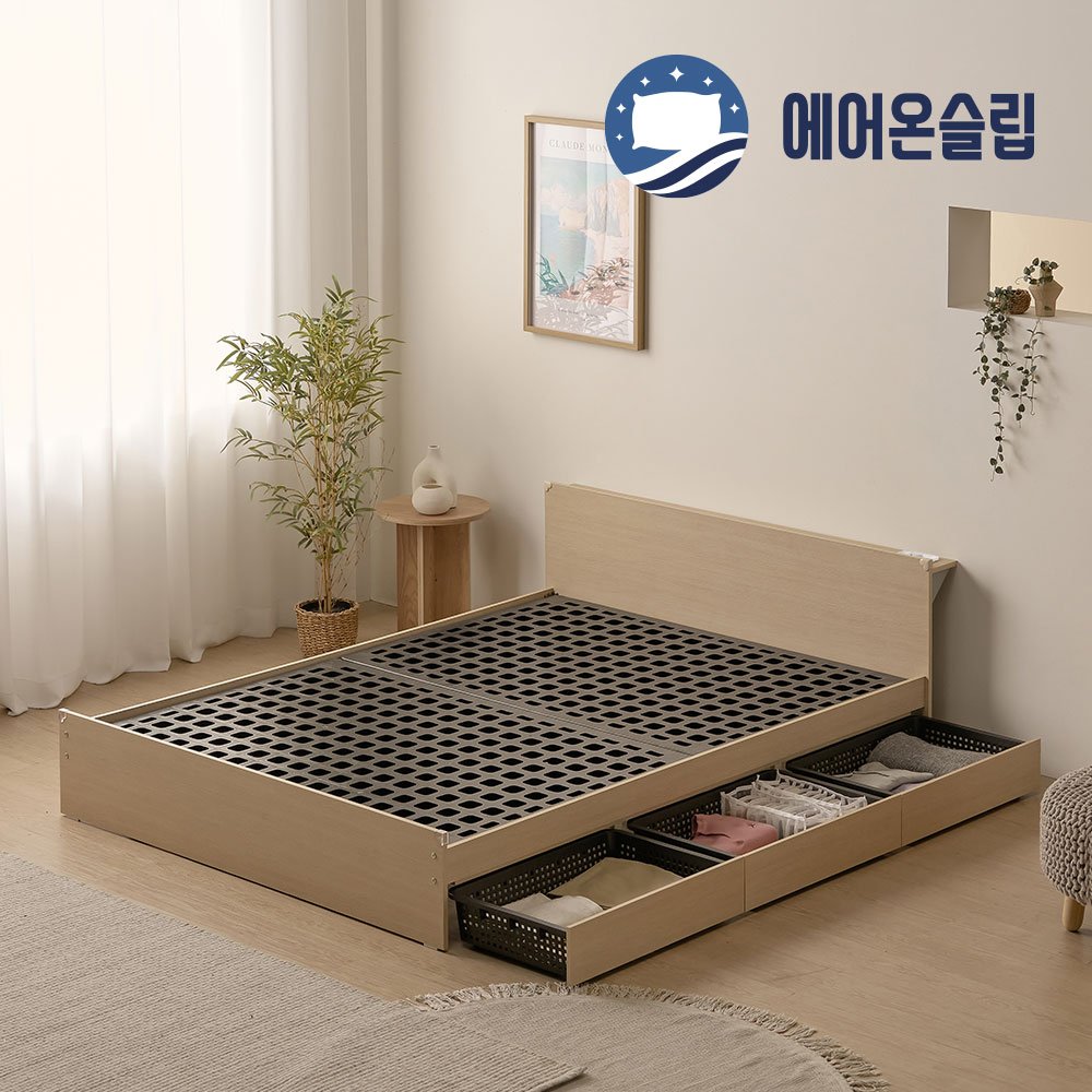100%국내생산 친환경E0 3서랍+LED프레임+양면매트본넬 플랫침대 S SS Q, 프레임+본넬매트리스, 화이트할인 상세 이미지 2