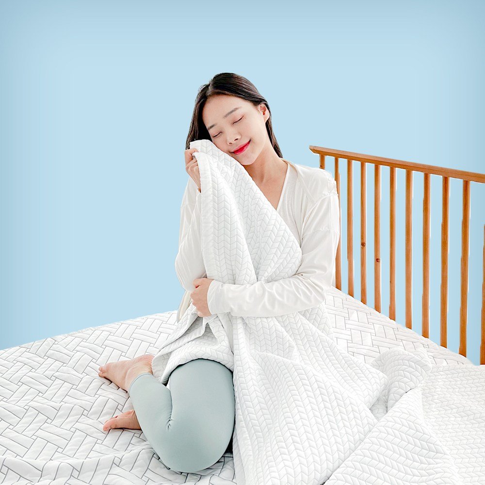 (국산) 접촉 냉감 쿨매트 시원한 여름 침대패드 아이스 쿨패드 MS SS Q K LK FK, 화이트, 블럭 무늬 상세 이미지 2