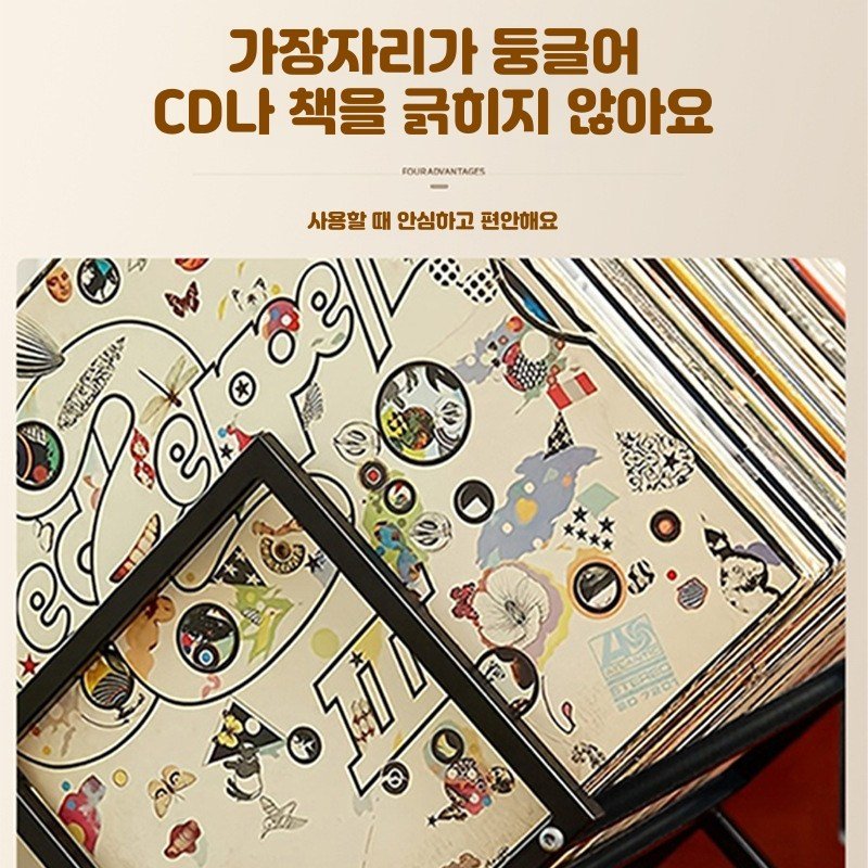 레코드 수납 랙 LP 보관함 수납 선반 최대 200장 가능 파일/책/잡지/레코드용 대용량 메탈 레코드 장식장, 1단, 블랙할인 상세 이미지 2