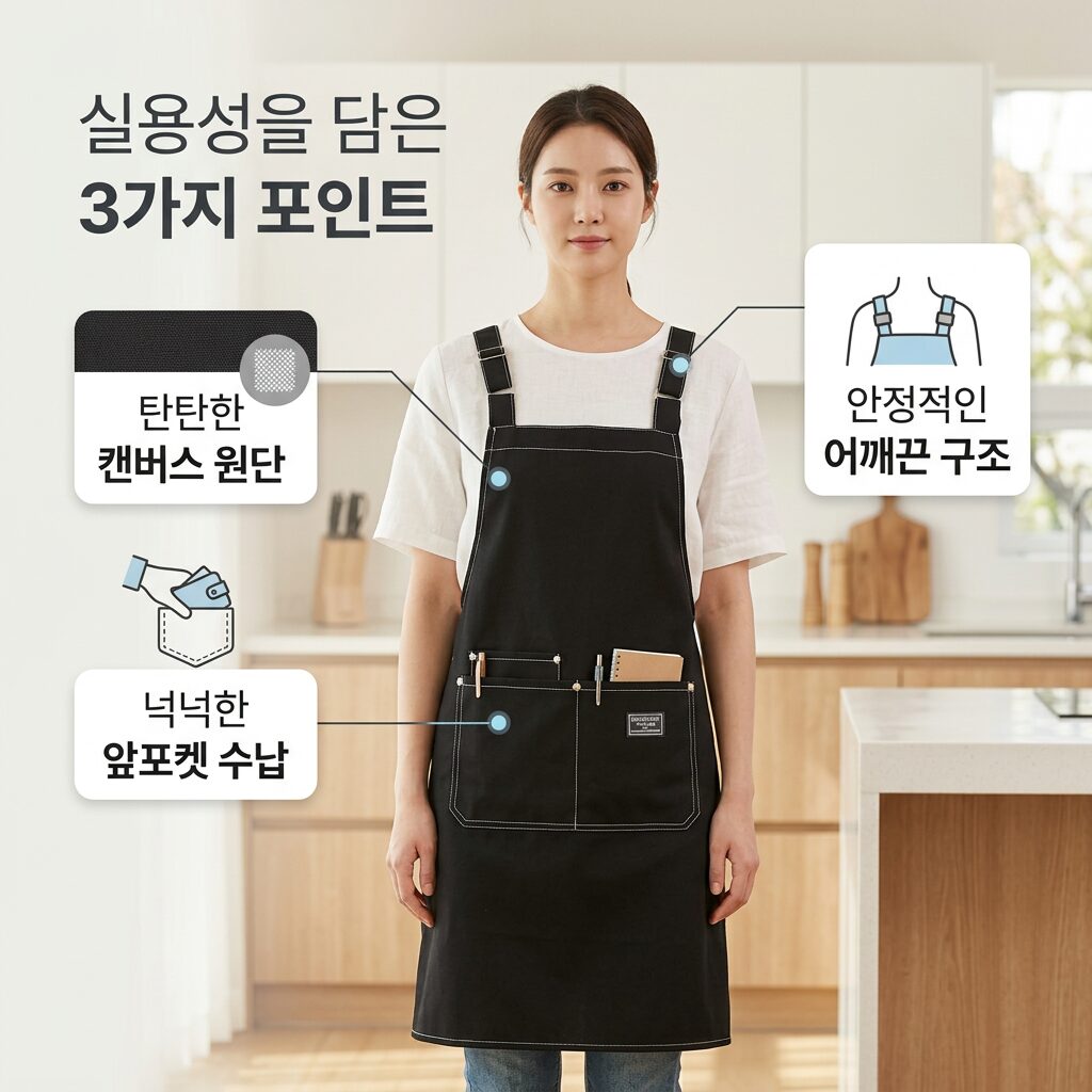 디노꾼 길이조절 3중 두꺼운 캔버스 앞치마, 1개, 블랙쿠폰할인 상세 이미지 2
