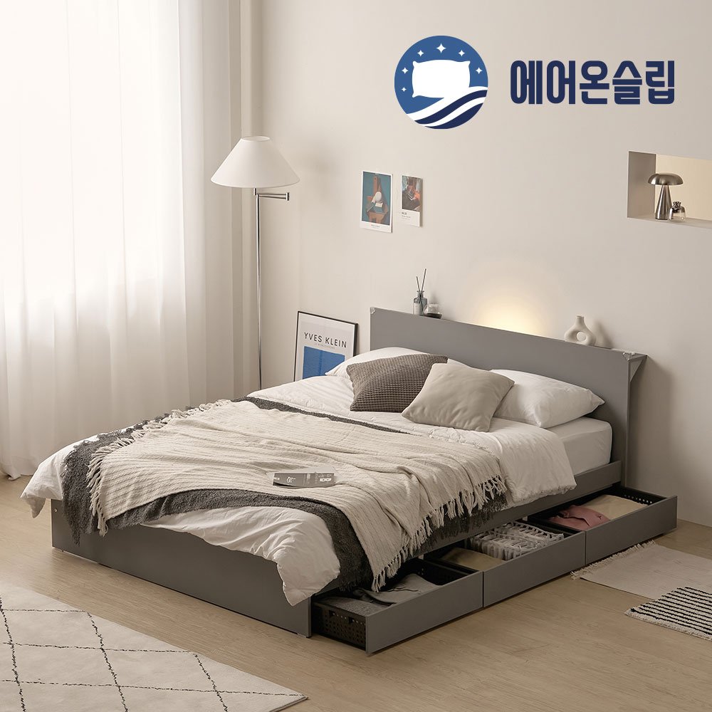 100%국내생산 친환경E0 3서랍+LED프레임+양면매트본넬 플랫침대 S SS Q, 프레임+본넬매트리스, 화이트할인 상세 이미지 2