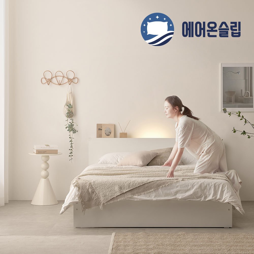 100%국내생산 친환경E0 3서랍+LED프레임+양면매트본넬 플랫침대 S SS Q, 프레임+본넬매트리스, 화이트할인 상세 이미지 1
