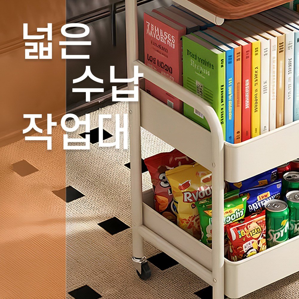 HOMEY NEST 트롤리 이동식 철제 3단 360도 회전 카트 HZMBTC03, 화이트할인 상세 이미지 2