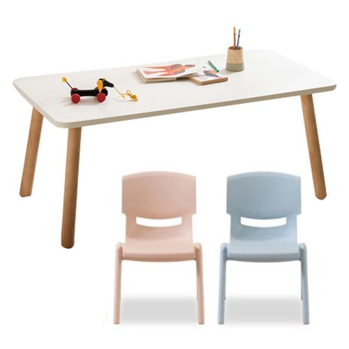리바트 꼼므 1200 아이책상 + 의자 2p 세트 방문설치, 화이트(책상), 블루(의자), 핑크(의자)쿠폰할인 상세 이미지 1