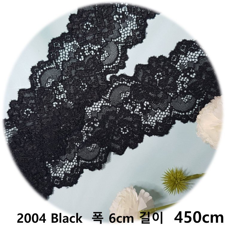 DKLACE-2004 / (폭 6cm 길이 1yd / 3yd / 5yd 기준) / 자가드 스판 레이스 모음, 5개, 블랙(Black) 상세 이미지 1