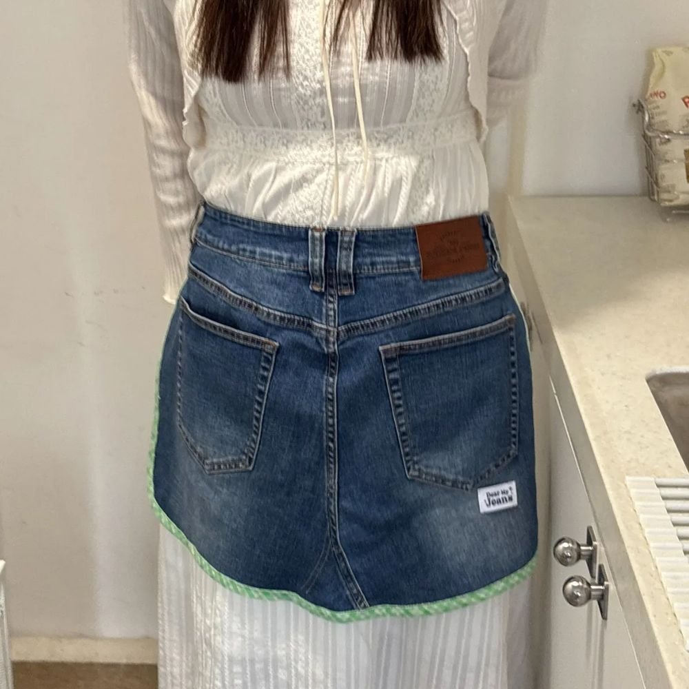 [디어마이진스] 업사이클링 허리 앞치마(초록 체크 끈) 하프, 1. 블랙진, 1개 상세 이미지 2