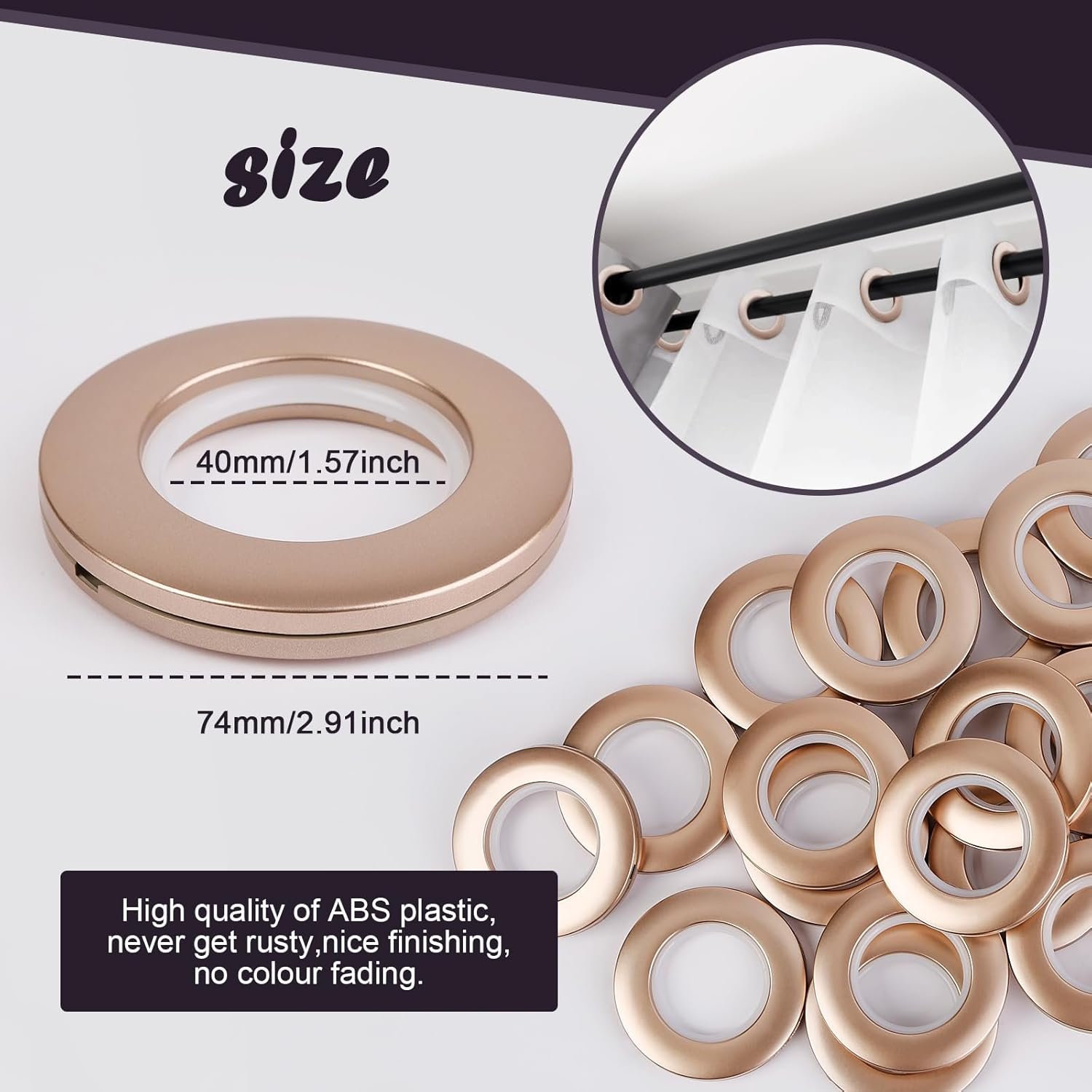 16PCS 에스프레소 로만 쉐이드 링 40mm1-916인치 - 다크 브론즈 플라스틱 그로밋 웜톤 저소음 글라이드 강화된 내부 테두리 상세 이미지 2